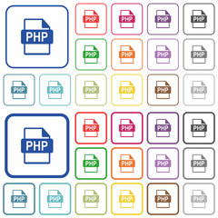 Fototapeta premium PHP file format outlined flat color icons