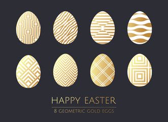 Happy Easter gold, white and black stylish eggs with geometric S