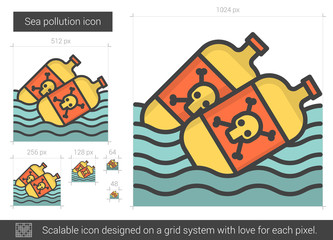 Sea pollution line icon.