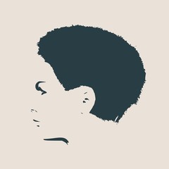Face profile view. Elegant silhouette of a female head. Vector Illustration. Short hair. Monochrome gamma.