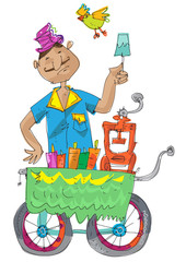 Indian traditional street food. Sweet ice - Cola Gola. Indian vendor is selling frozen juice.