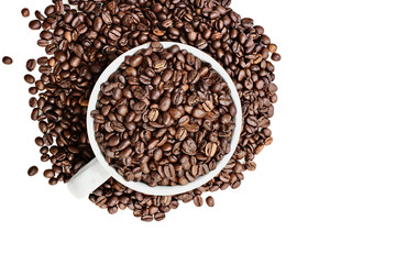 Isolated Coffee Beans Overflowing from a Cup