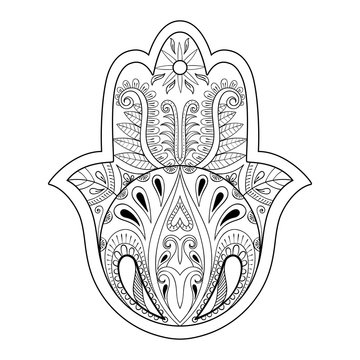 Hamsa hand vector illustration. Hand drawn symbol of prayer for