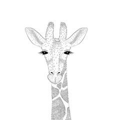 Vector cute giraffe portrait. Fashion hand drawn animal illustra © ipanki
