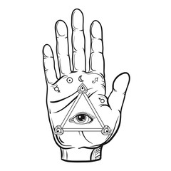 Vector fortune teller hand sketch with hand drawn all seeing eye