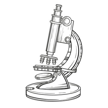 Vector old microscope. Vintage hand drawn illustration for scien