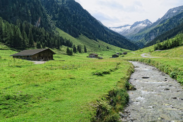 Fototapeta na wymiar Zillertal valley landscape in Tirol. European Alps (Austria) in