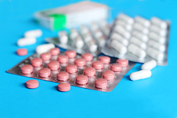 Drugs and pills. Pills and another drugs for illegal doping manipulations. Pharmacy antibiotic and...