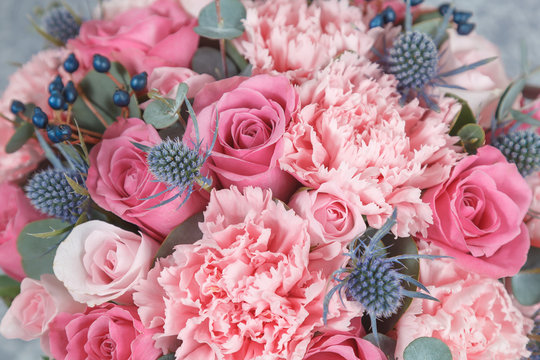 Pink and blue flowers background