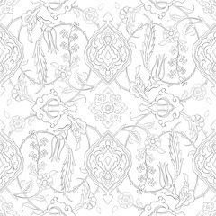 Traditional  Arabic ornament seamless for your design. Floral ornamental seamless pattern  for coloring book, ceramic tile, interior decoration, graphic design and textile. Iznik.