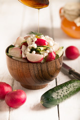 Salad with fresh vegetables and cottage cheese