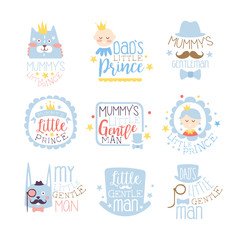 Little Prince Set Of Prints For Infant Boy Room Or Clothing Design Templates In Pink And Blue Color