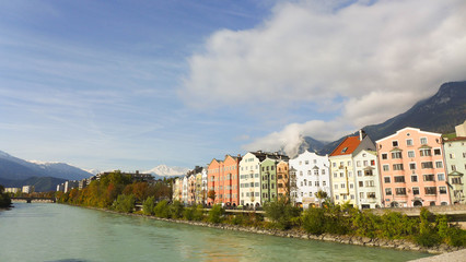 Fototapeta na wymiar Colorful buildings near the river.