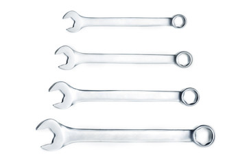 Chrome wrenches of various sizes. Isolated on white background.