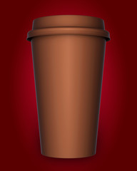 Paper coffee cup on red background. 3D rendering