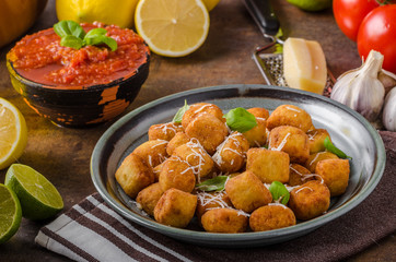 Golden fried mini croquette