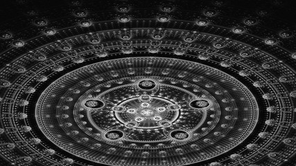Arena. Stadium. Circles. 3D surreal illustration. Sacred geometry. Mysterious psychedelic relaxation pattern. Fractal abstract texture. Digital artwork graphic astrology magic