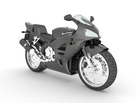 3D rendering black sport motorcycle isolated on a white background.