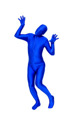 Mysterious blue man in morphsuit