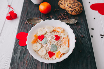 valentine day.romantic breakfast.oatmeal