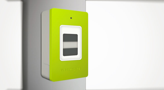 Compteur &eacute;lectrique digital communicant cpl loi sur mur blanc linky 2023
