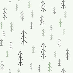 Fur tree seamless pattern. Simple minimalist hand drawn natural design.
