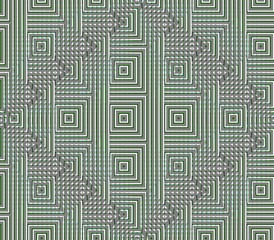 Abstract seamless black and white lines and squares and cubes are laid in rows to form a continuous pattern