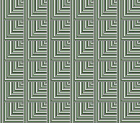 Abstract seamless white and green lines and squares and cubes are laid in rows to form a continuous pattern