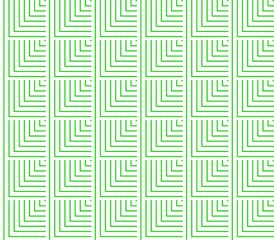 Abstract seamless white and green lines and squares and cubes are laid in rows to form a continuous pattern