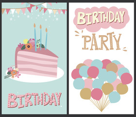 Set of Happy Birthday greeting or invitation card template. Vector illustration