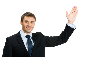 businessman showing something or copyspase