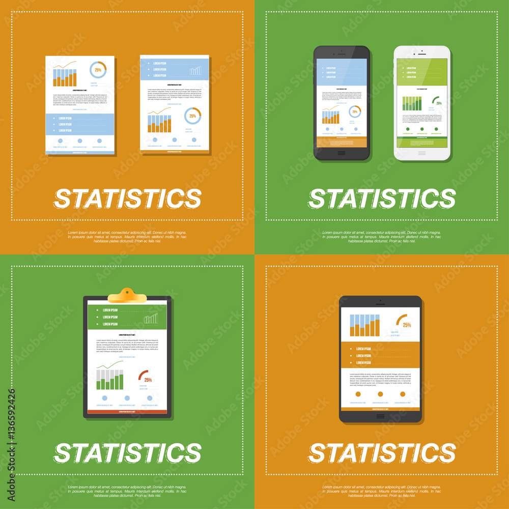 Poster set business vector graphics and statistics. flat vector illustration eps 10