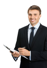 businessman with clipboard, isolated