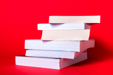 books on red background