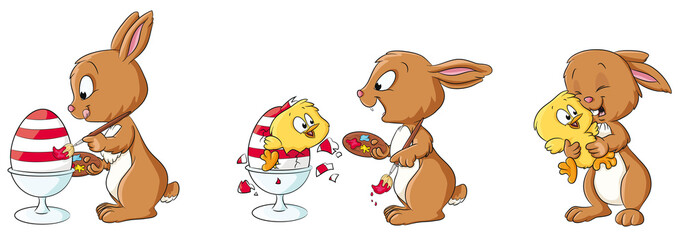 Fototapeta premium Niedliche Vektor-Illustration eines Osterhasen mit Küken