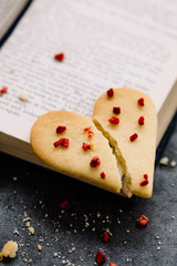 Broken Heart Shaped Cookie on Love Story Book