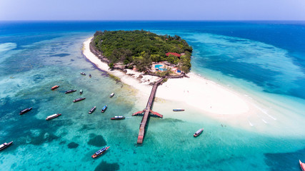 Zanzibar beach. Prison island aerial view