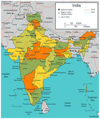 Fototapeta premium India map with selectable territories. Vector