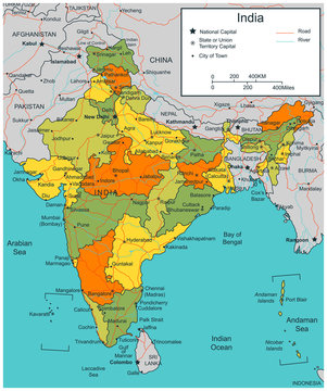 India map with selectable territories. Vector