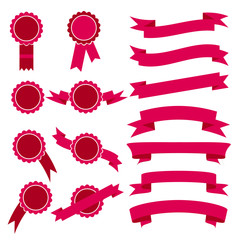 Set of pink stamps and ribbons. Vector illustration