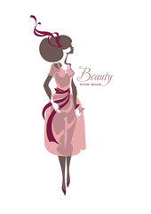 Girl in dress with ribbons. Retro fashion. Dresses for graduation balls, bridesmaids, parties and others.