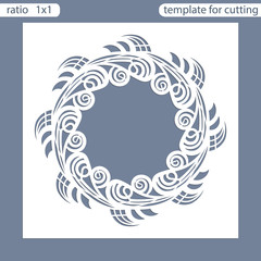 Laser cut wedding invitation card template.  Cut out the paper card with lace pattern.  Greeting card template for cutting plotter. Photo frame are laser cut from a plate. Vector.