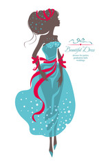 Beautiful woman in dress turquoise silk. Fashion for graduation balls, bridesmaids, parties and others.