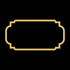 Gold frame. Beautiful simple golden design. Vintage style decorative border, isolated on black background. Deco elegant object. Empty copy space for decoration, photo, banner Vector illustration