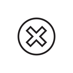 Fototapeta premium Cross sign black element. Gray X icon isolated on white background. Simple mark graphic design. Round button for vote, decision, web. Symbol of error, check, wrong or stop, failed. Vector illustration
