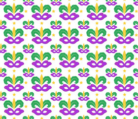 Mardi Gras seamless pattern with carnival mask. Masquerade background, texture, paper. Vector illustration