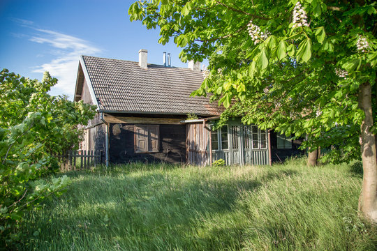 Typical old house in Pomerania region by Gdansk, Poland, Fisher house on Sobieszewska Island.