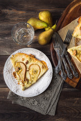 Homemade pizza with pear and blue cheese