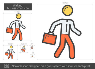 Walking businessman line icon.
