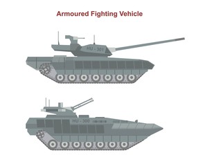 Armoured fighting vehicles on white background. Flat style, vector illustration. 
